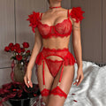 Sexy Lace Feather Lingerie Set with Garter Belt 2888 - SWEETKAMA