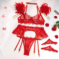 Sexy Lace Feather Lingerie Set with Garter Belt 2888 - SWEETKAMA