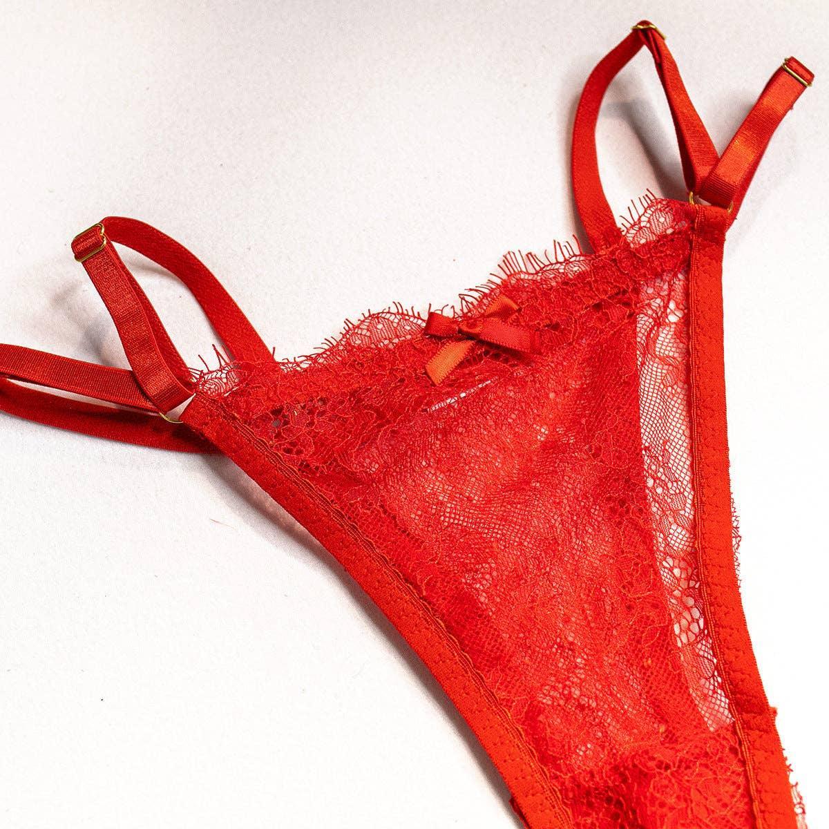 Sexy Lace Feather Lingerie Set with Garter Belt 2888 - SWEETKAMA