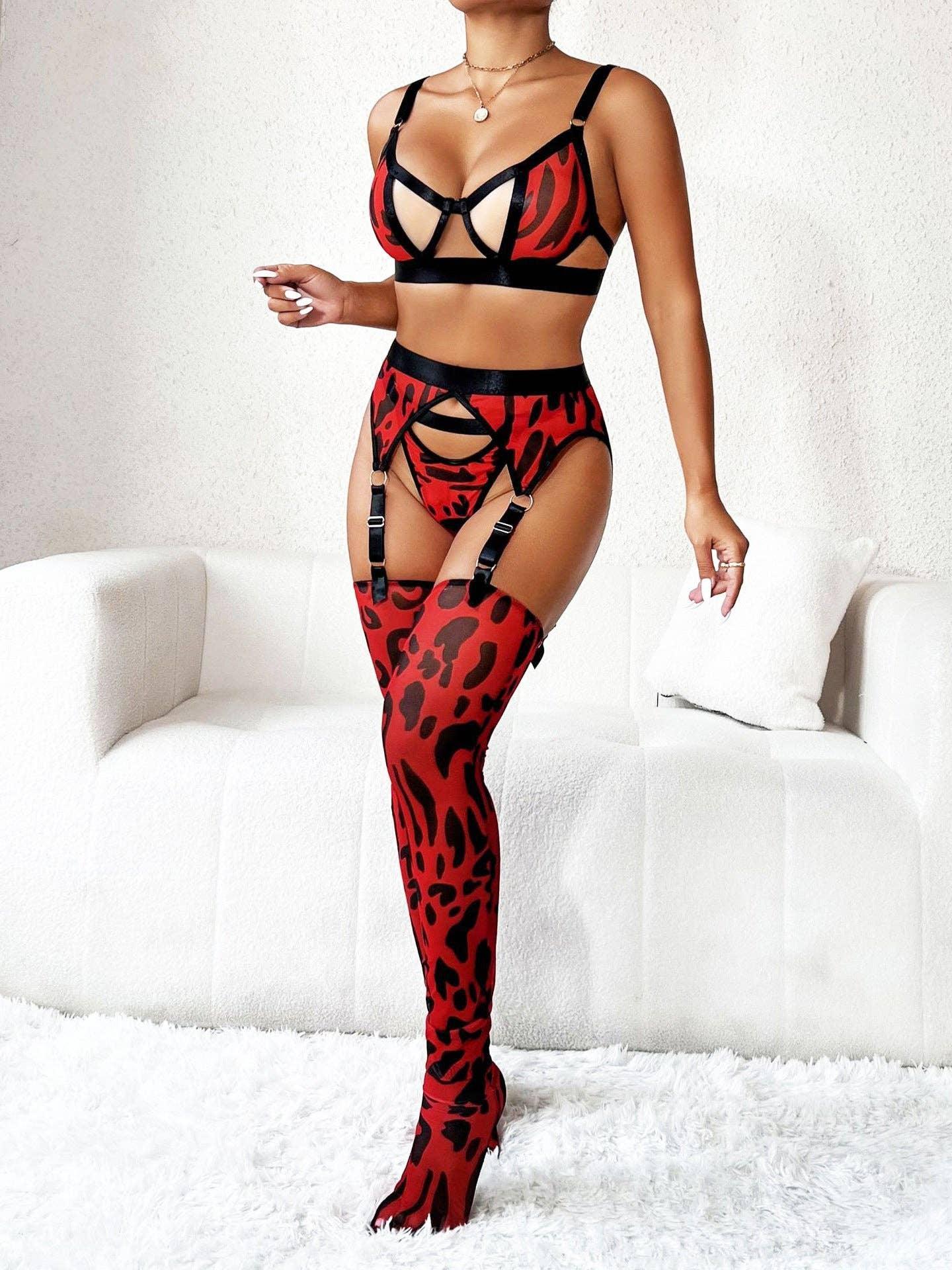 Sexy Leopard Print Lingerie Set R0092A - SWEETKAMA