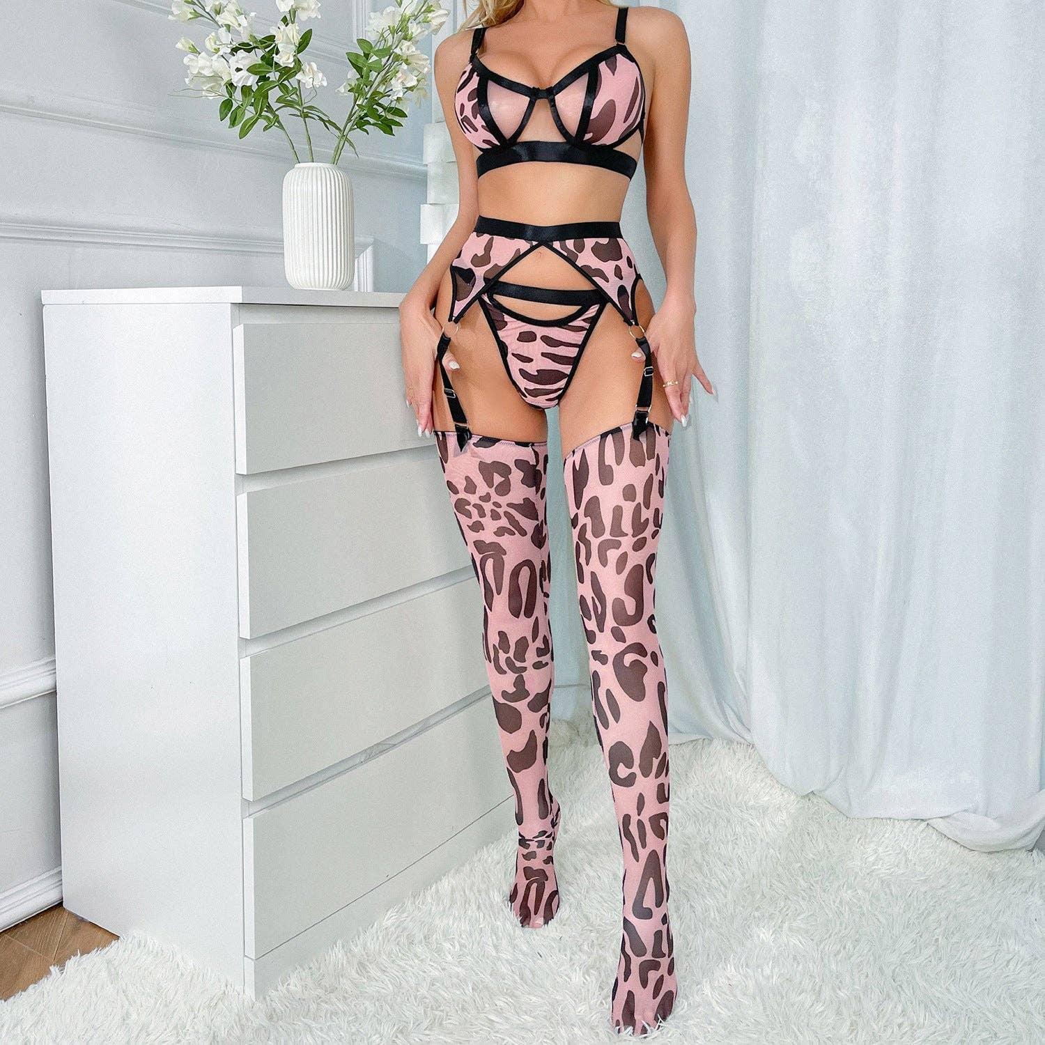 Sexy Leopard Print Lingerie Set R0092A - SWEETKAMA