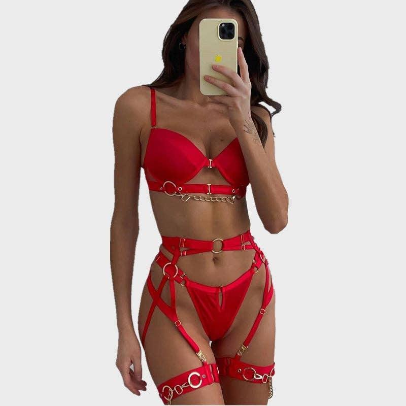 Sexy Solid Color Bandage Lingerie Set R0068A - SWEETKAMA