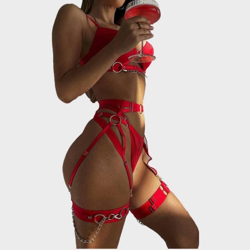 Sexy Solid Color Bandage Lingerie Set R0068A - SWEETKAMA