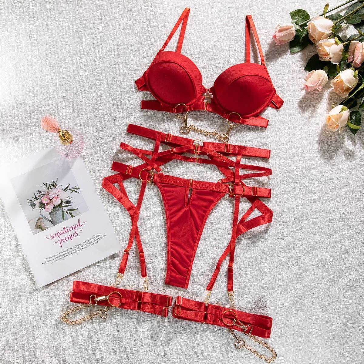 Sexy Solid Color Bandage Lingerie Set R0068A - SWEETKAMA