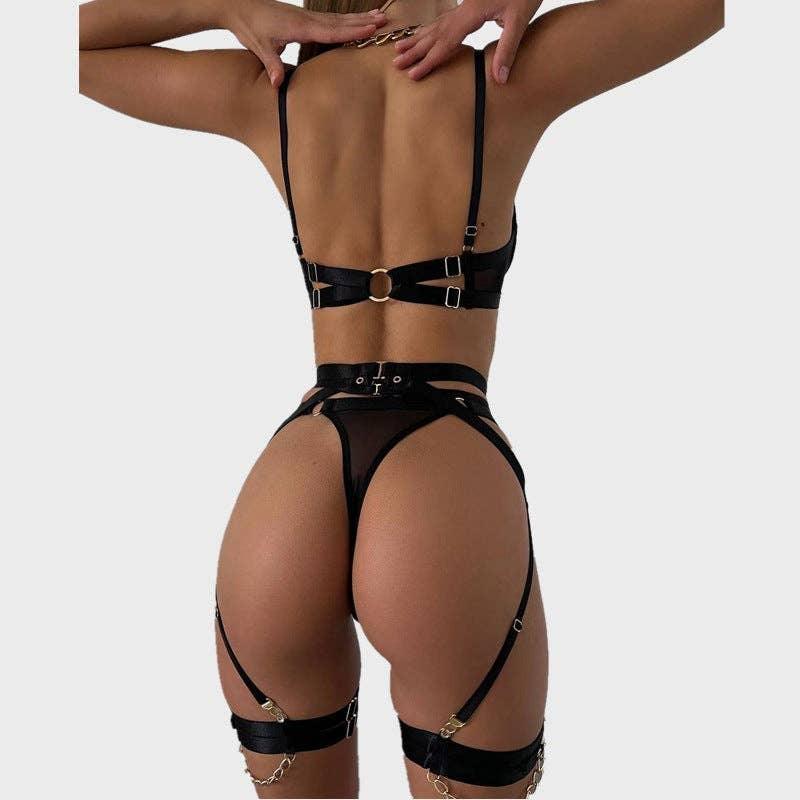 Sexy Solid Color Bandage Lingerie Set R0068A - SWEETKAMA