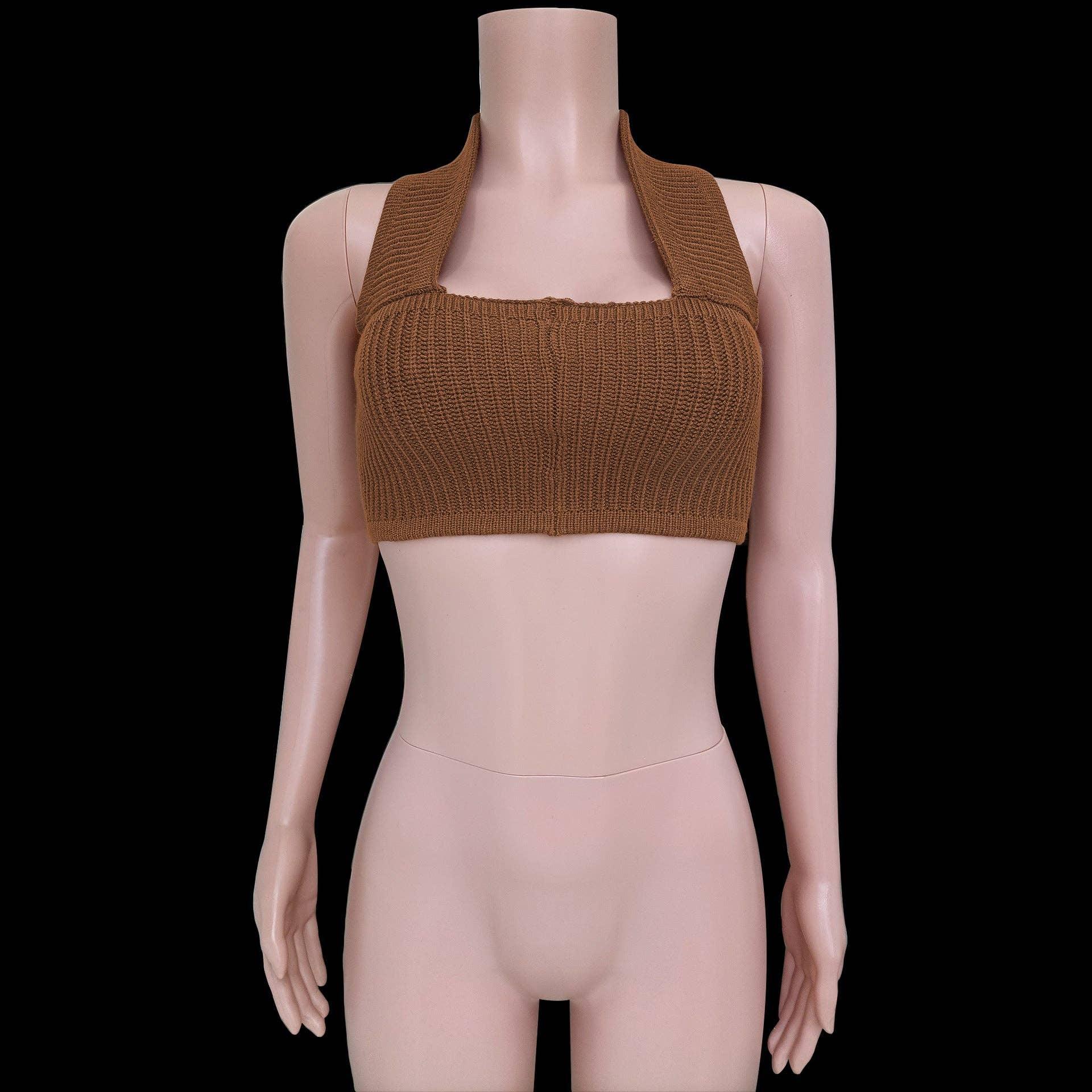 Sexy Solid Color Knit Halter Bandeau Top LH0569 - SWEETKAMA