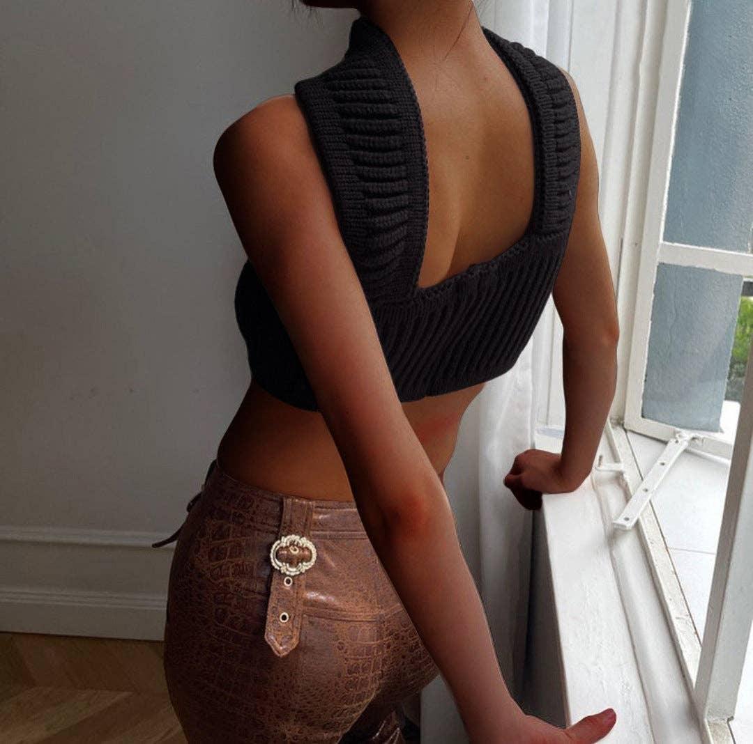 Sexy Solid Color Knit Halter Bandeau Top LH0569 - SWEETKAMA
