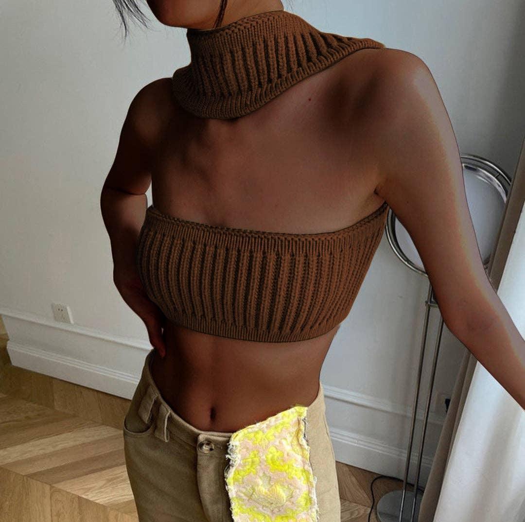 Sexy Solid Color Knit Halter Bandeau Top LH0569 - SWEETKAMA