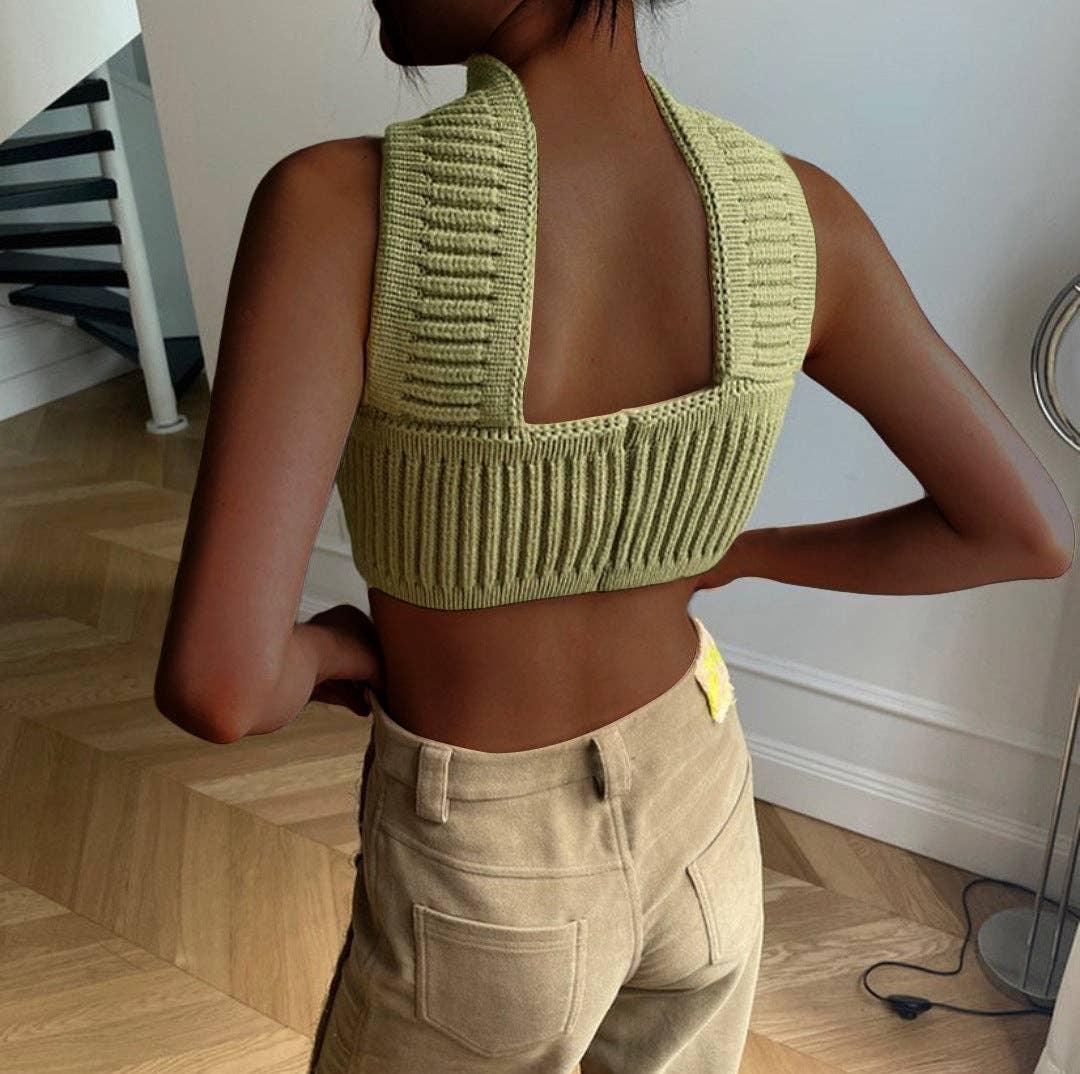 Sexy Solid Color Knit Halter Bandeau Top LH0569 - SWEETKAMA