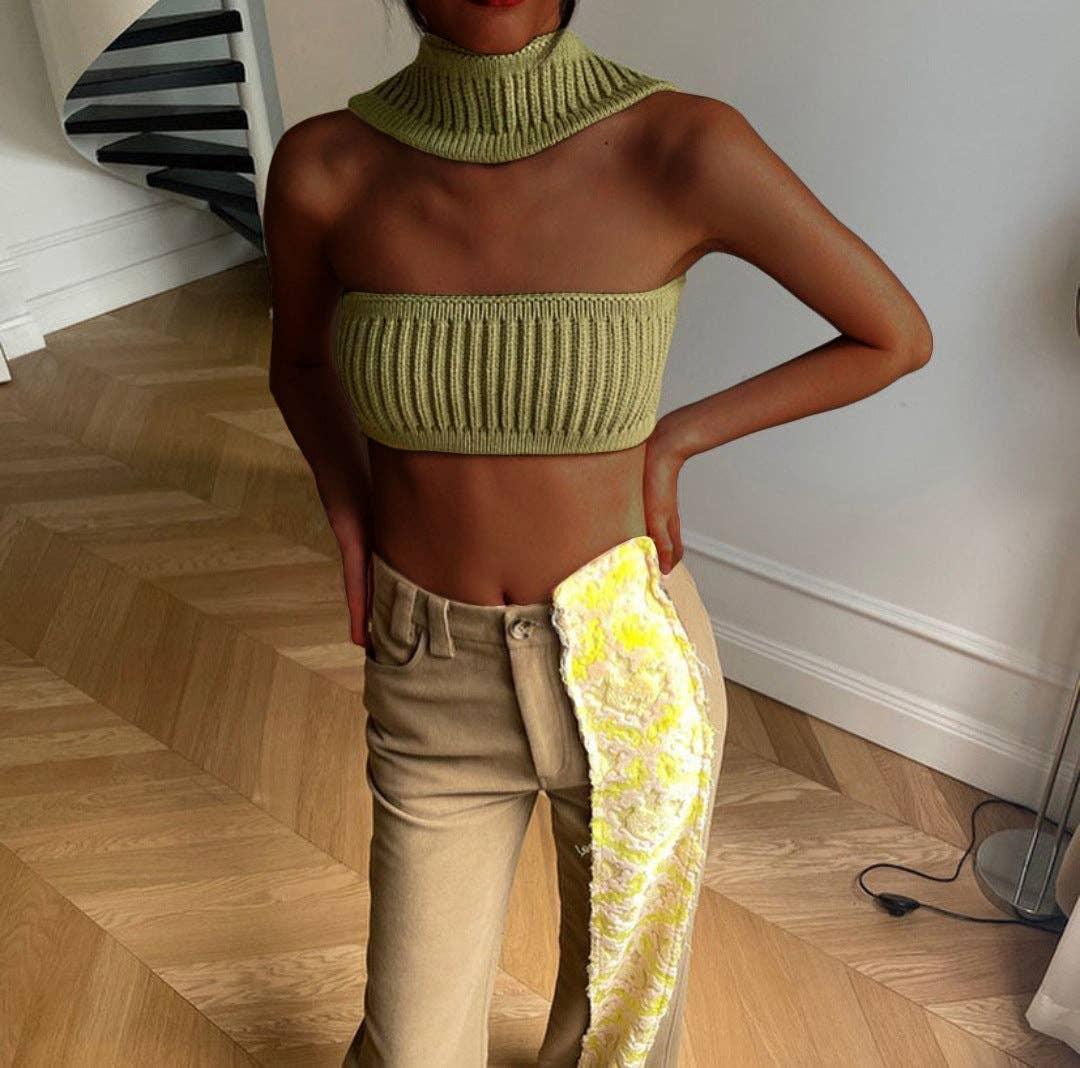 Sexy Solid Color Knit Halter Bandeau Top LH0569 - SWEETKAMA