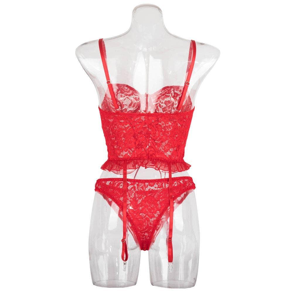 Sexy Solid Color Lace Lingerie Set with Garter YH0283 - SWEETKAMA