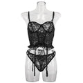 Sexy Solid Color Lace Lingerie Set with Garter YH0283 - SWEETKAMA