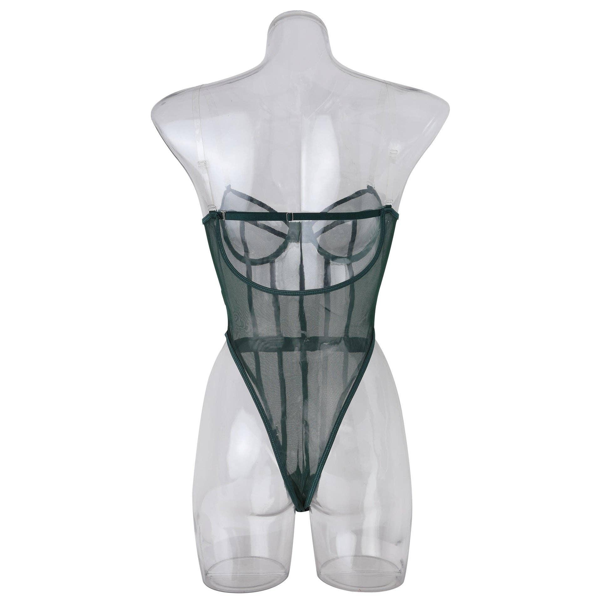 Sexy Solid Color See Sheer Back Hallow Out Teddy 0051 - SWEETKAMA
