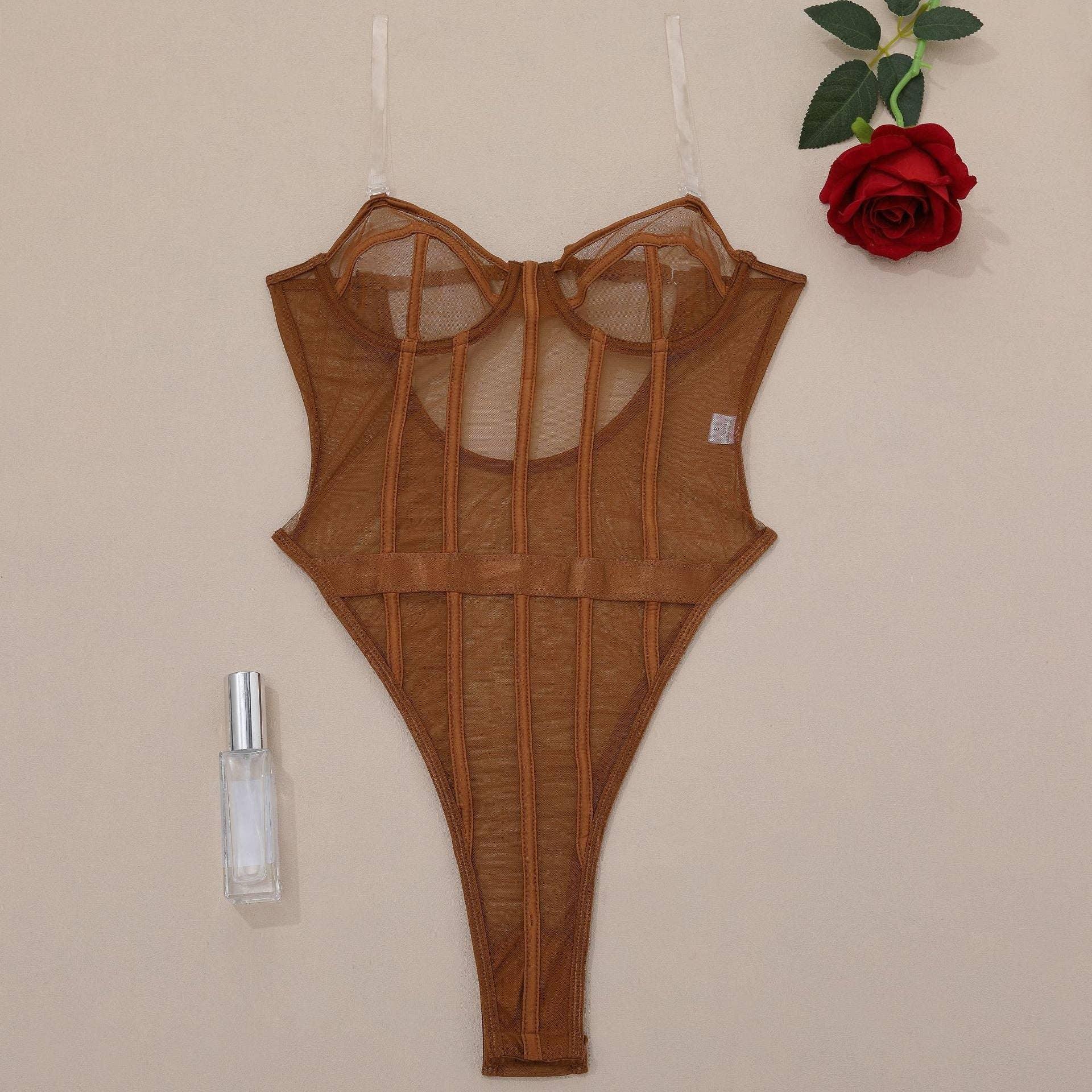 Sexy Solid Color See Sheer Back Hallow Out Teddy 0051 - SWEETKAMA