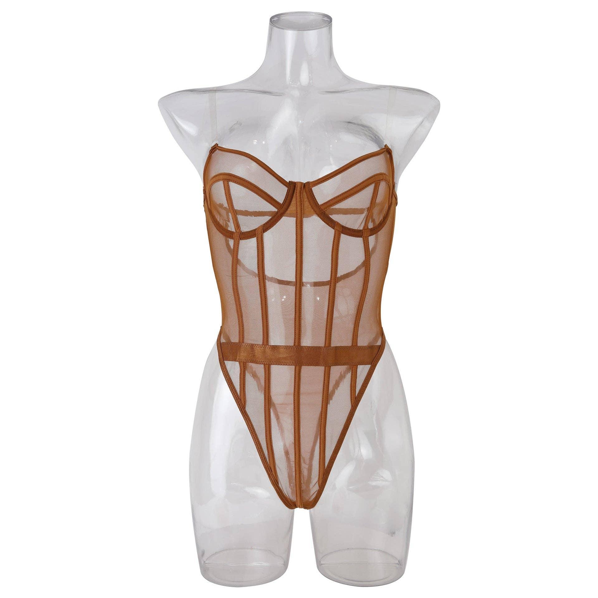 Sexy Solid Color See Sheer Back Hallow Out Teddy 0051 - SWEETKAMA