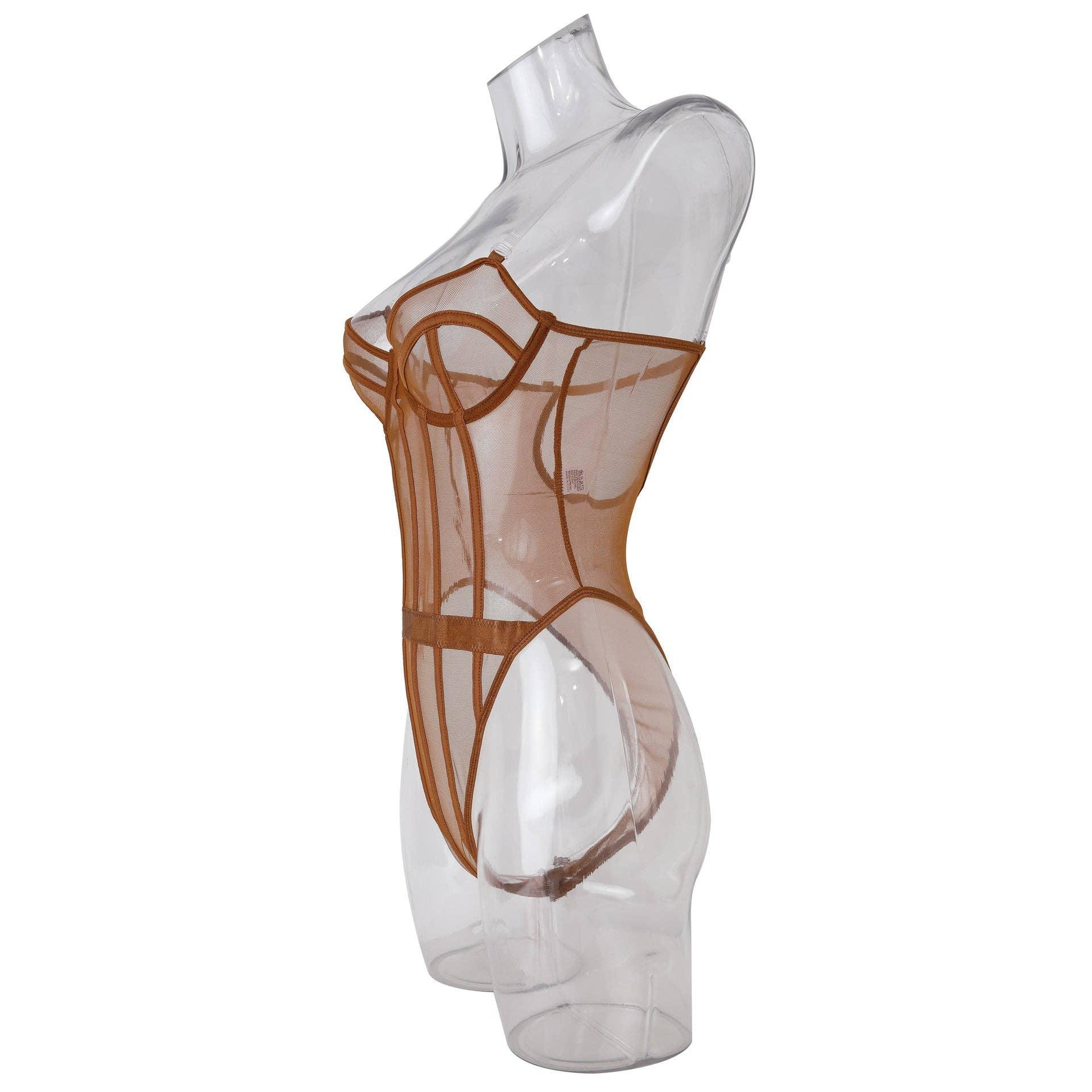Sexy Solid Color See Sheer Back Hallow Out Teddy 0051 - SWEETKAMA