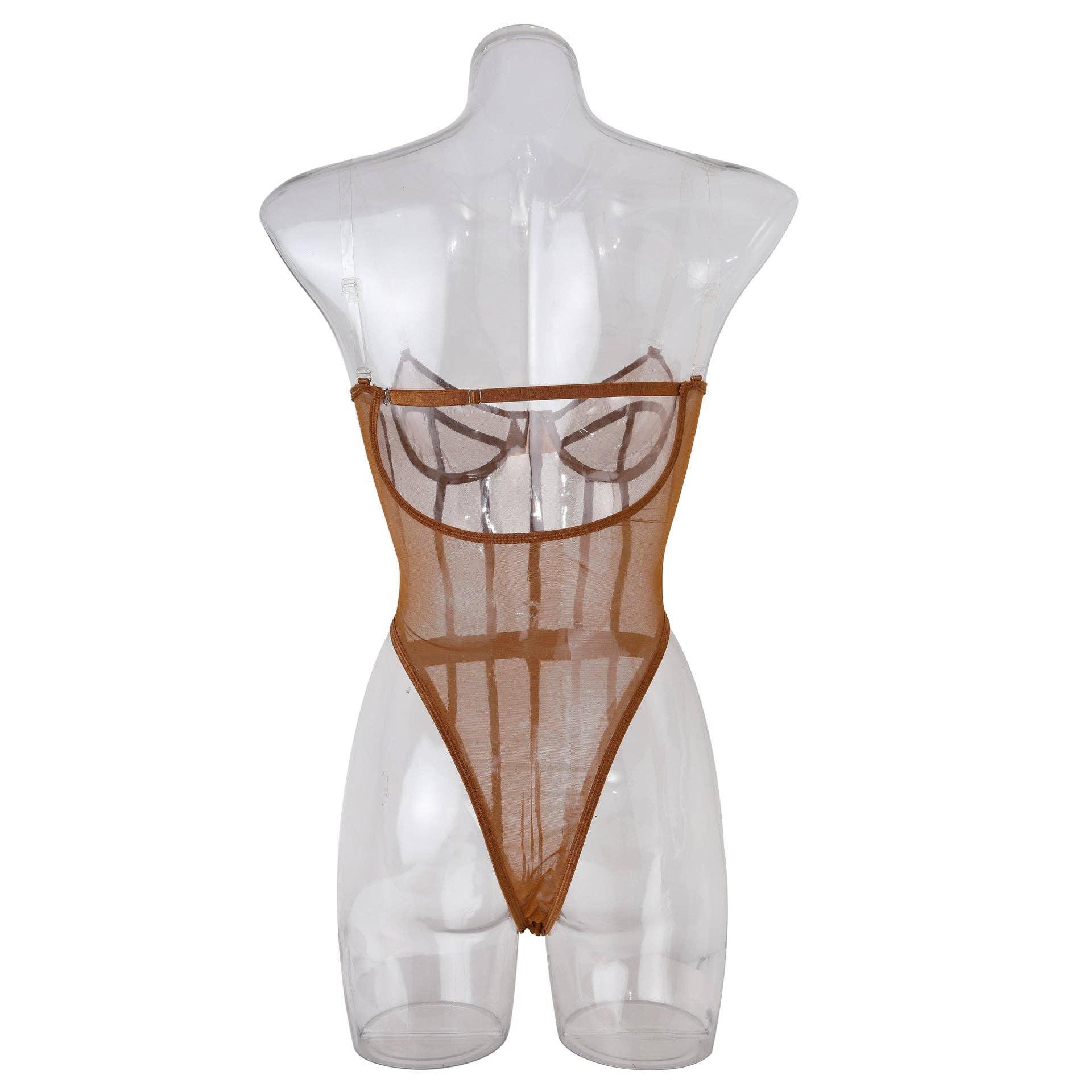 Sexy Solid Color See Sheer Back Hallow Out Teddy 0051 - SWEETKAMA