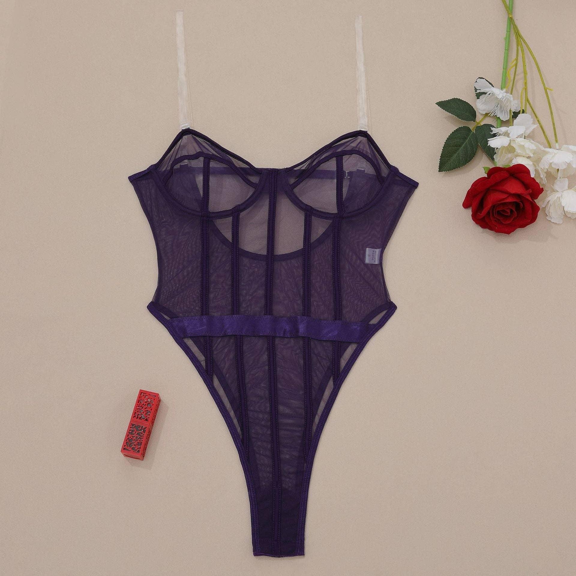 Sexy Solid Color See Sheer Back Hallow Out Teddy 0051 - SWEETKAMA