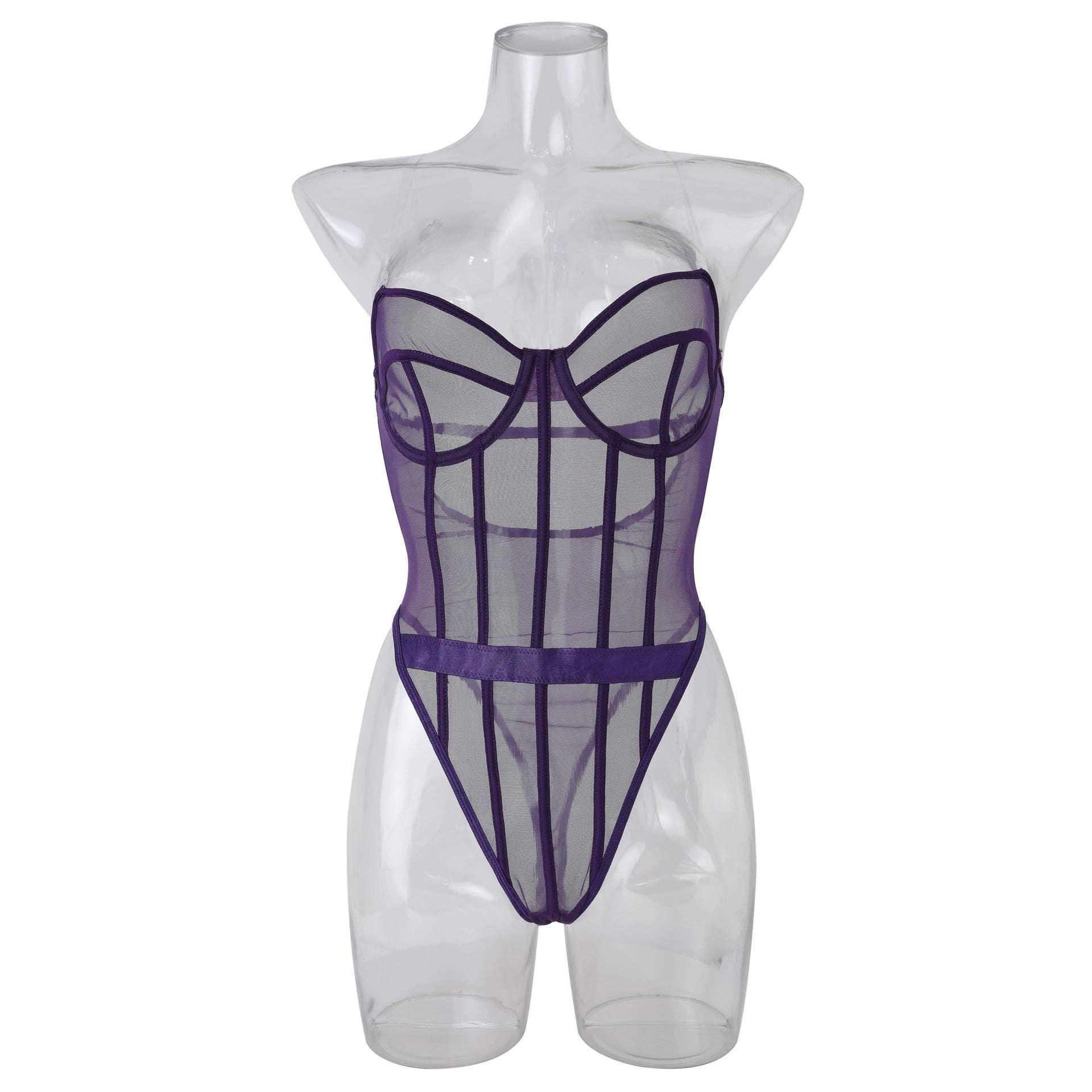 Sexy Solid Color See Sheer Back Hallow Out Teddy 0051 - SWEETKAMA