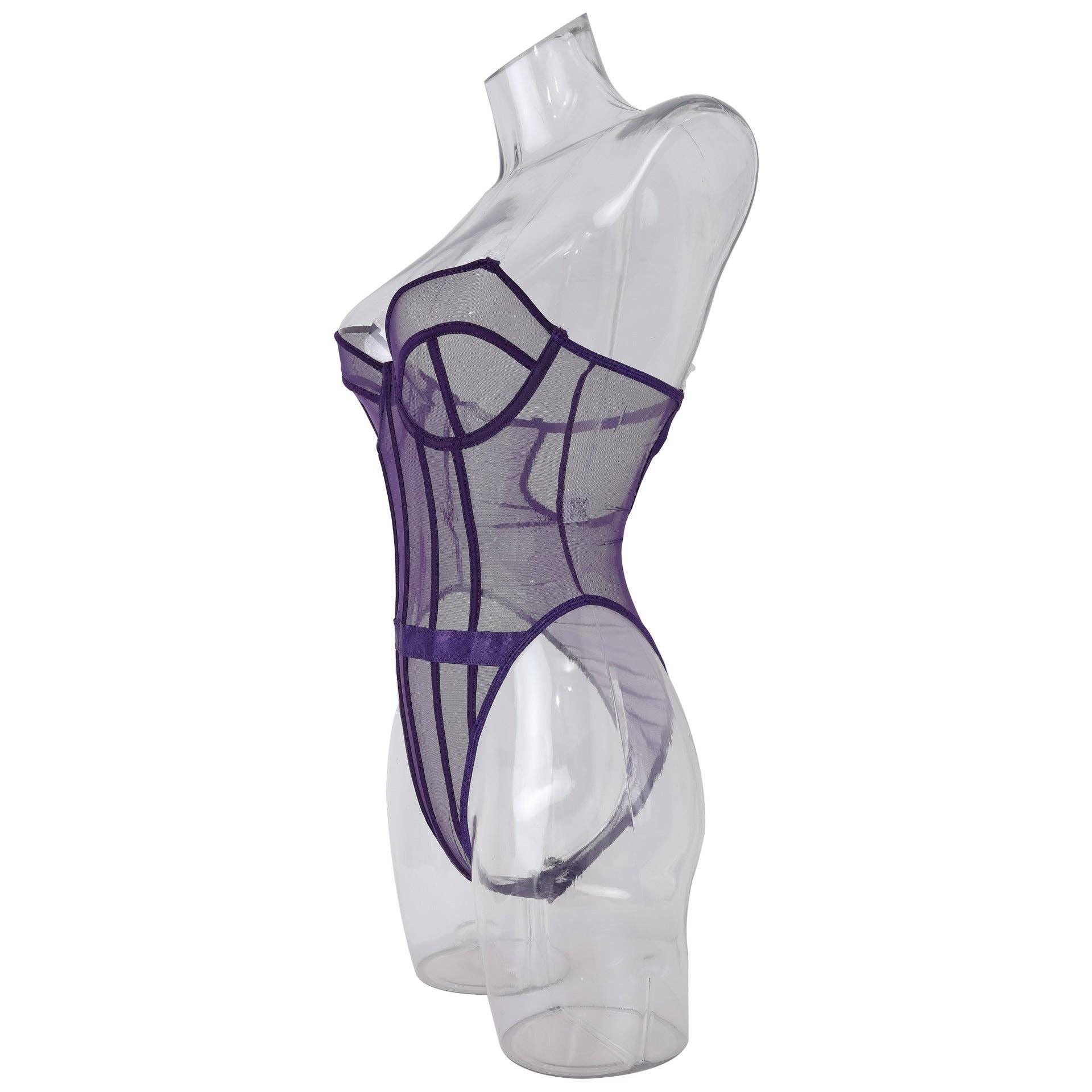 Sexy Solid Color See Sheer Back Hallow Out Teddy 0051 - SWEETKAMA