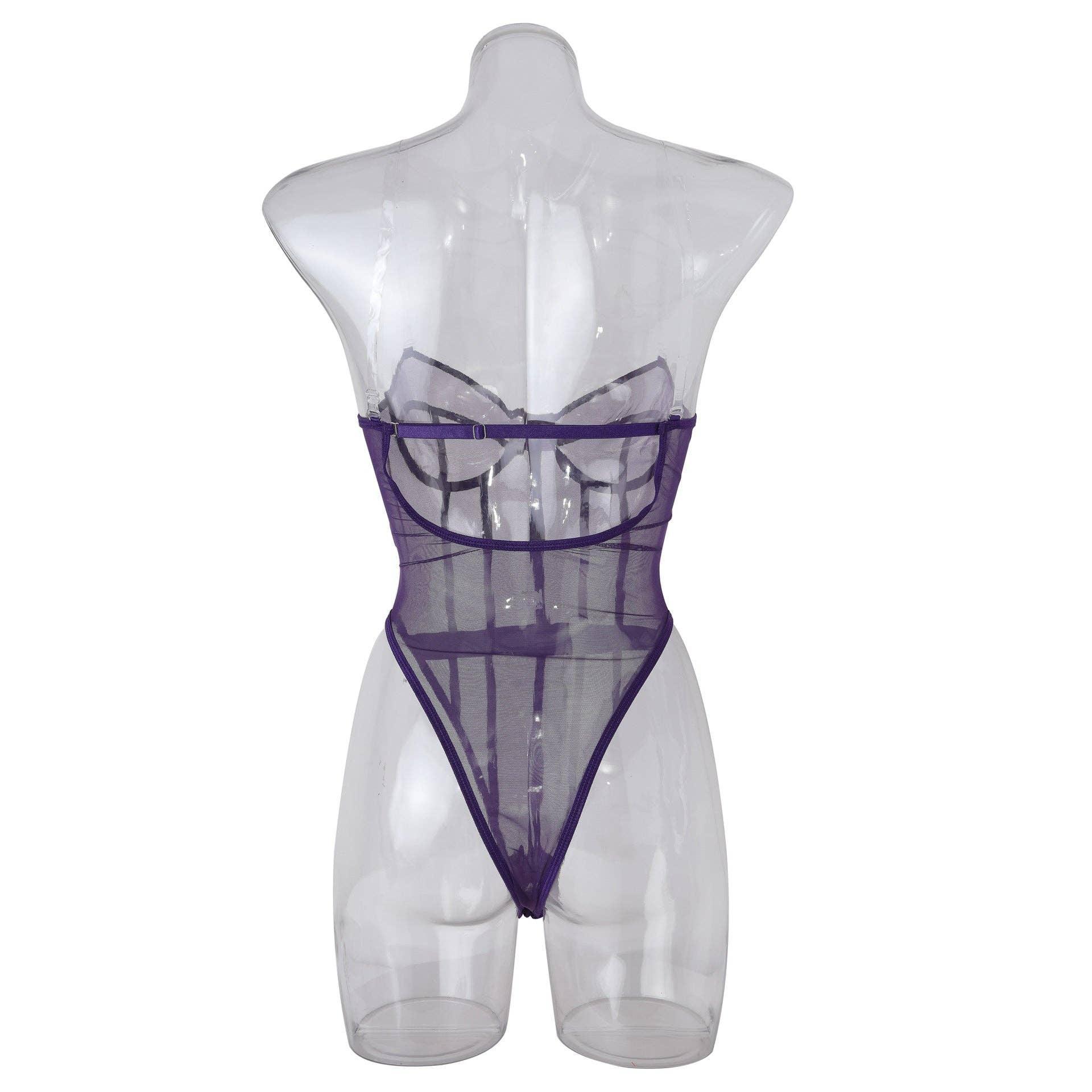Sexy Solid Color See Sheer Back Hallow Out Teddy 0051 - SWEETKAMA