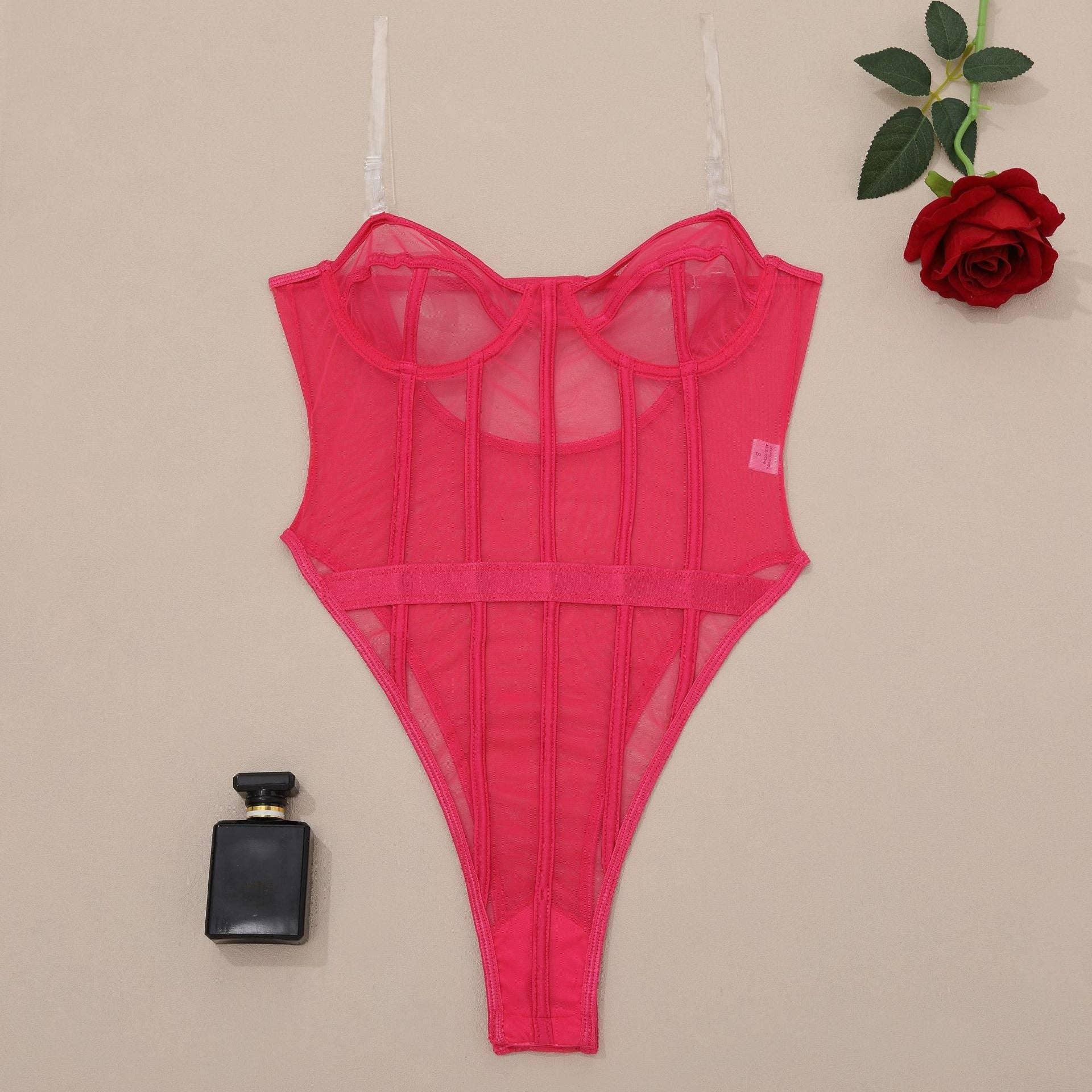 Sexy Solid Color See Sheer Back Hallow Out Teddy 0051 - SWEETKAMA