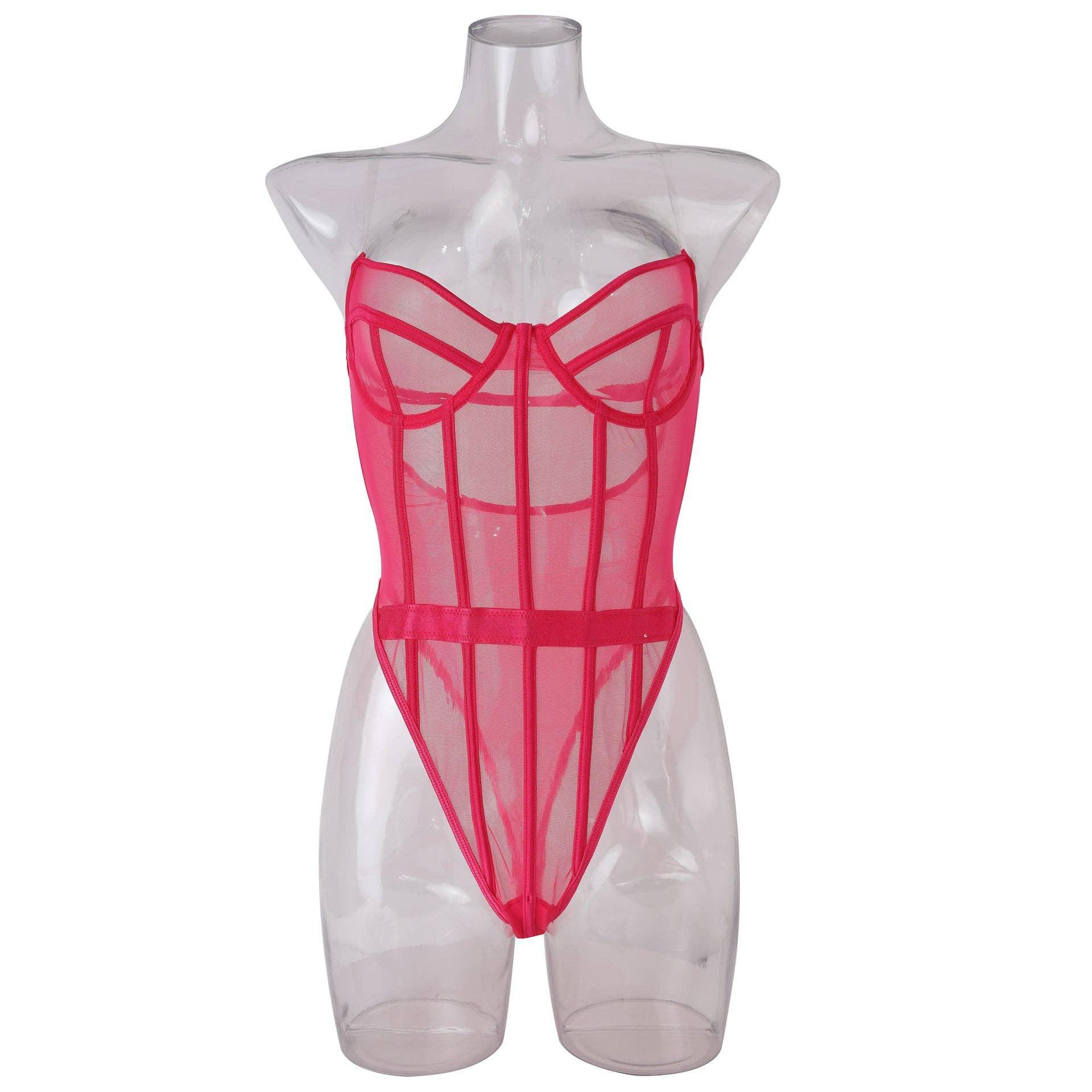 Sexy Solid Color See Sheer Back Hallow Out Teddy 0051 - SWEETKAMA