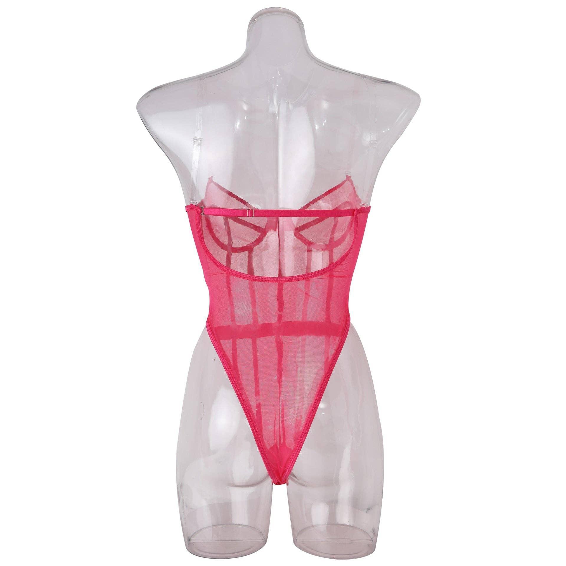 Sexy Solid Color See Sheer Back Hallow Out Teddy 0051 - SWEETKAMA