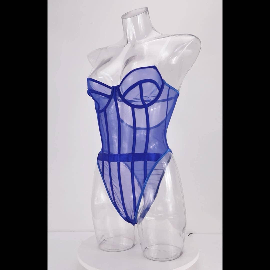 Sexy Solid Color See Sheer Back Hallow Out Teddy 0051 - SWEETKAMA