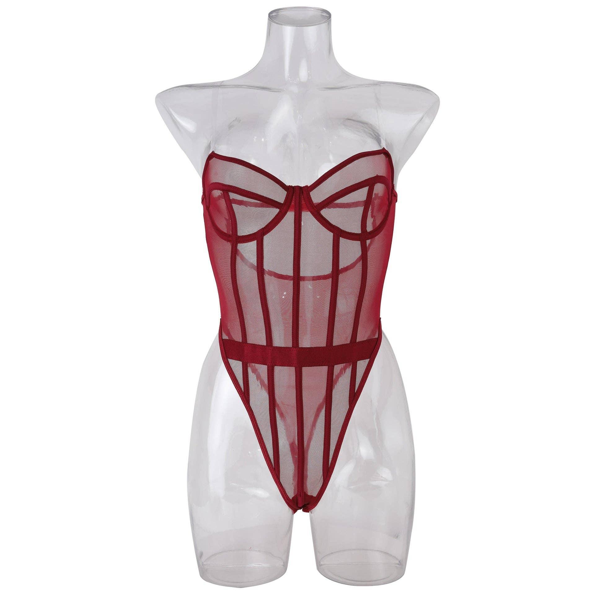 Sexy Solid Color See Sheer Back Hallow Out Teddy 0051 - SWEETKAMA