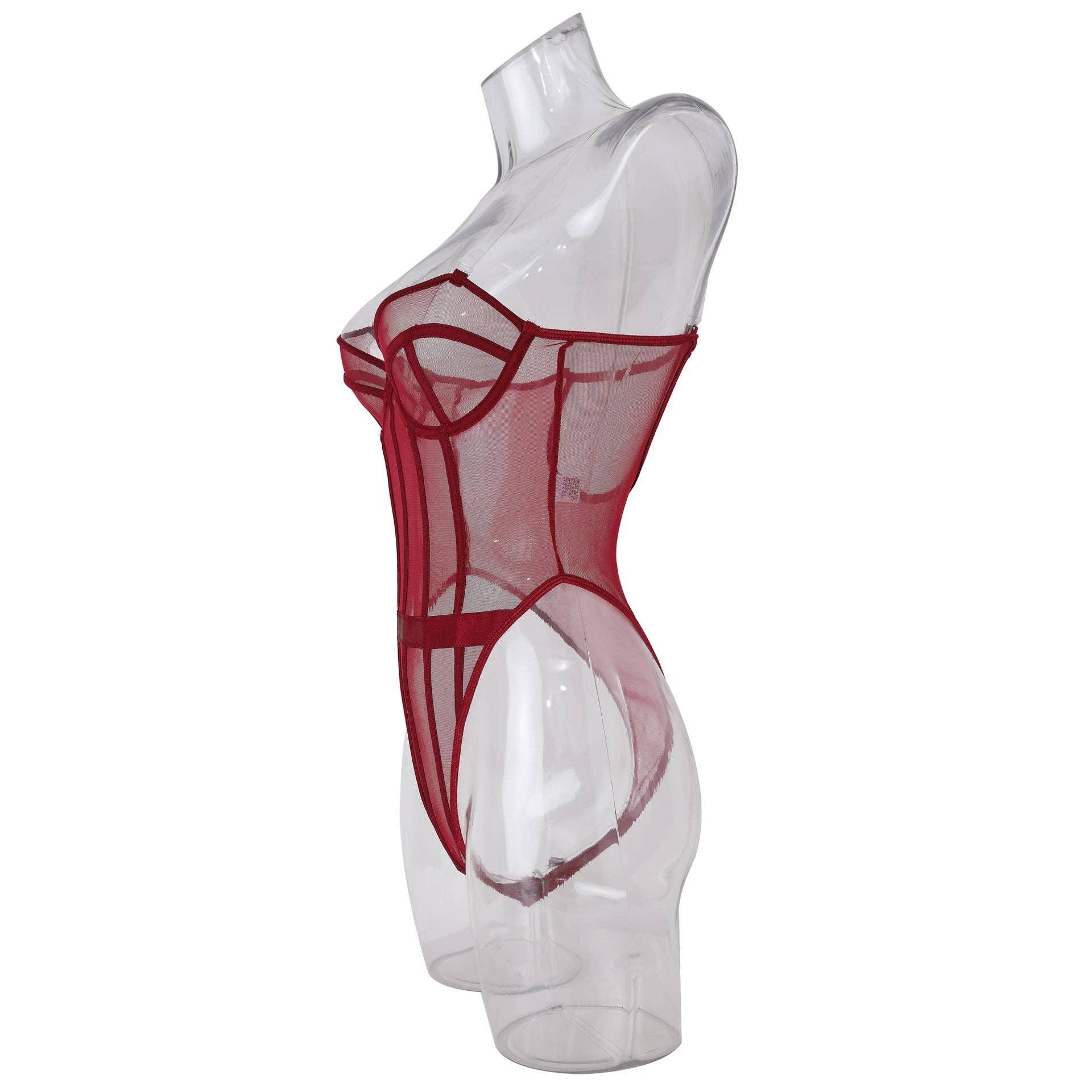 Sexy Solid Color See Sheer Back Hallow Out Teddy 0051 - SWEETKAMA