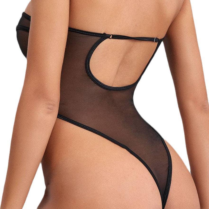 Sexy Solid Color See Sheer Back Hallow Out Teddy 0051 - SWEETKAMA