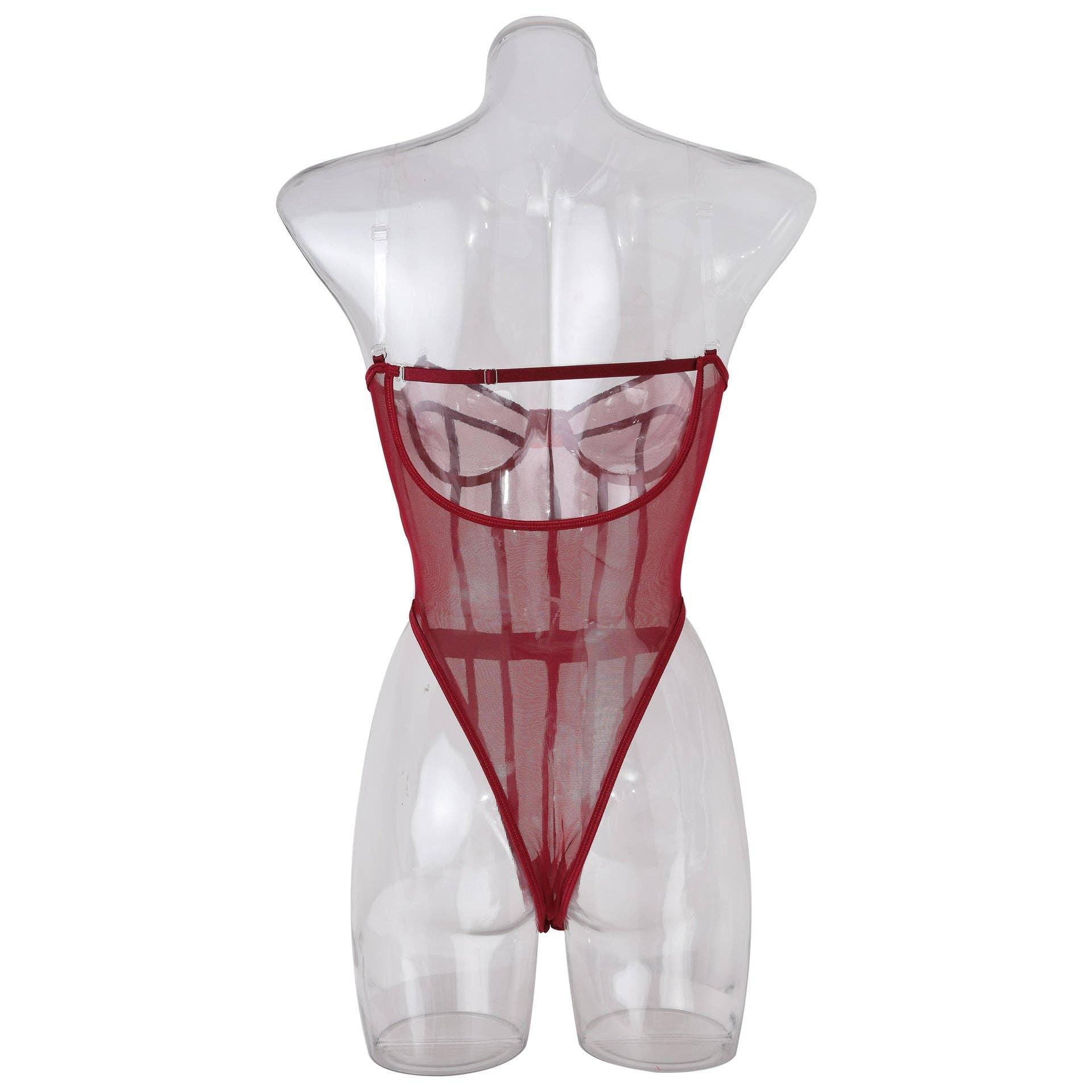 Sexy Solid Color See Sheer Back Hallow Out Teddy 0051 - SWEETKAMA