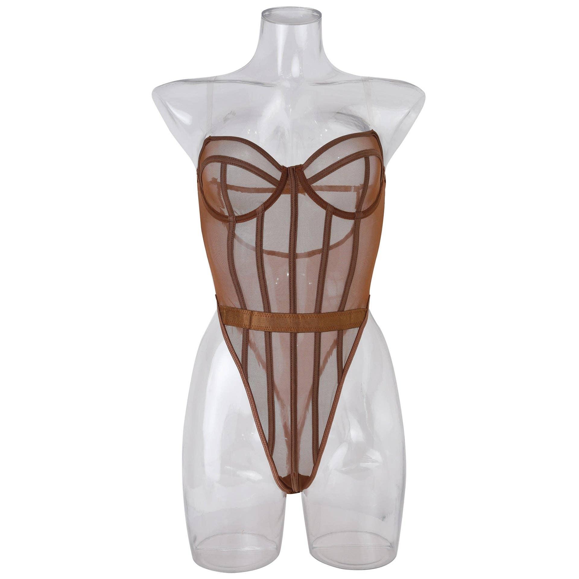 Sexy Solid Color See Sheer Back Hallow Out Teddy 0051 - SWEETKAMA