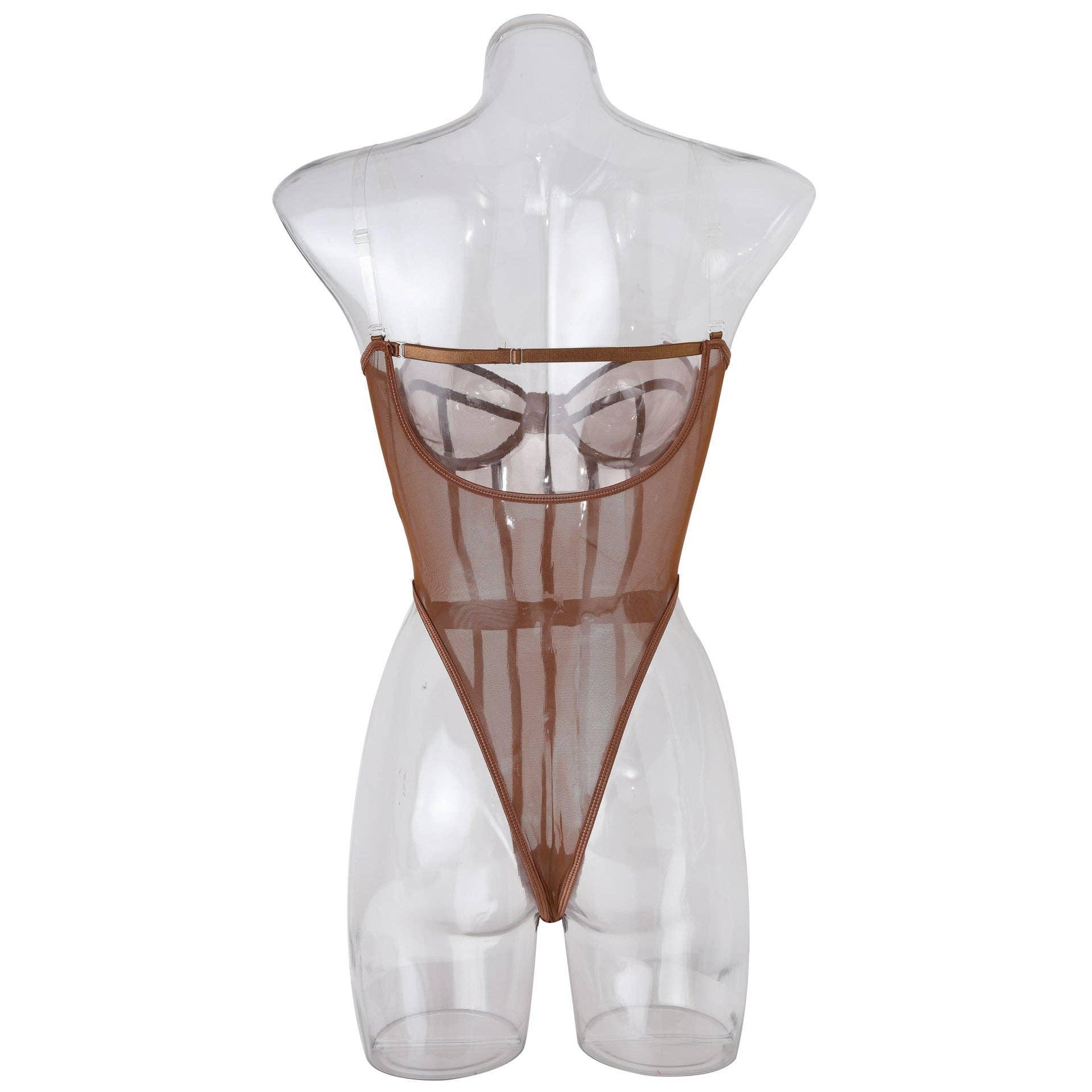 Sexy Solid Color See Sheer Back Hallow Out Teddy 0051 - SWEETKAMA