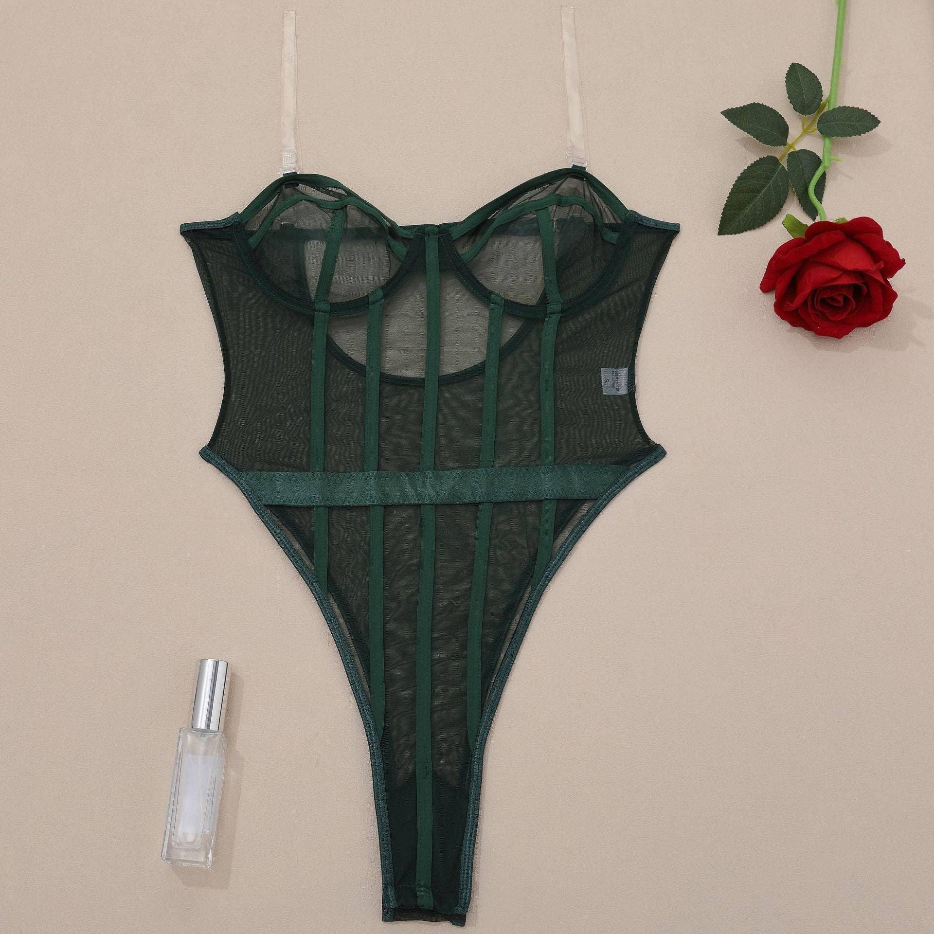 Sexy Solid Color See Sheer Back Hallow Out Teddy 0051 - SWEETKAMA