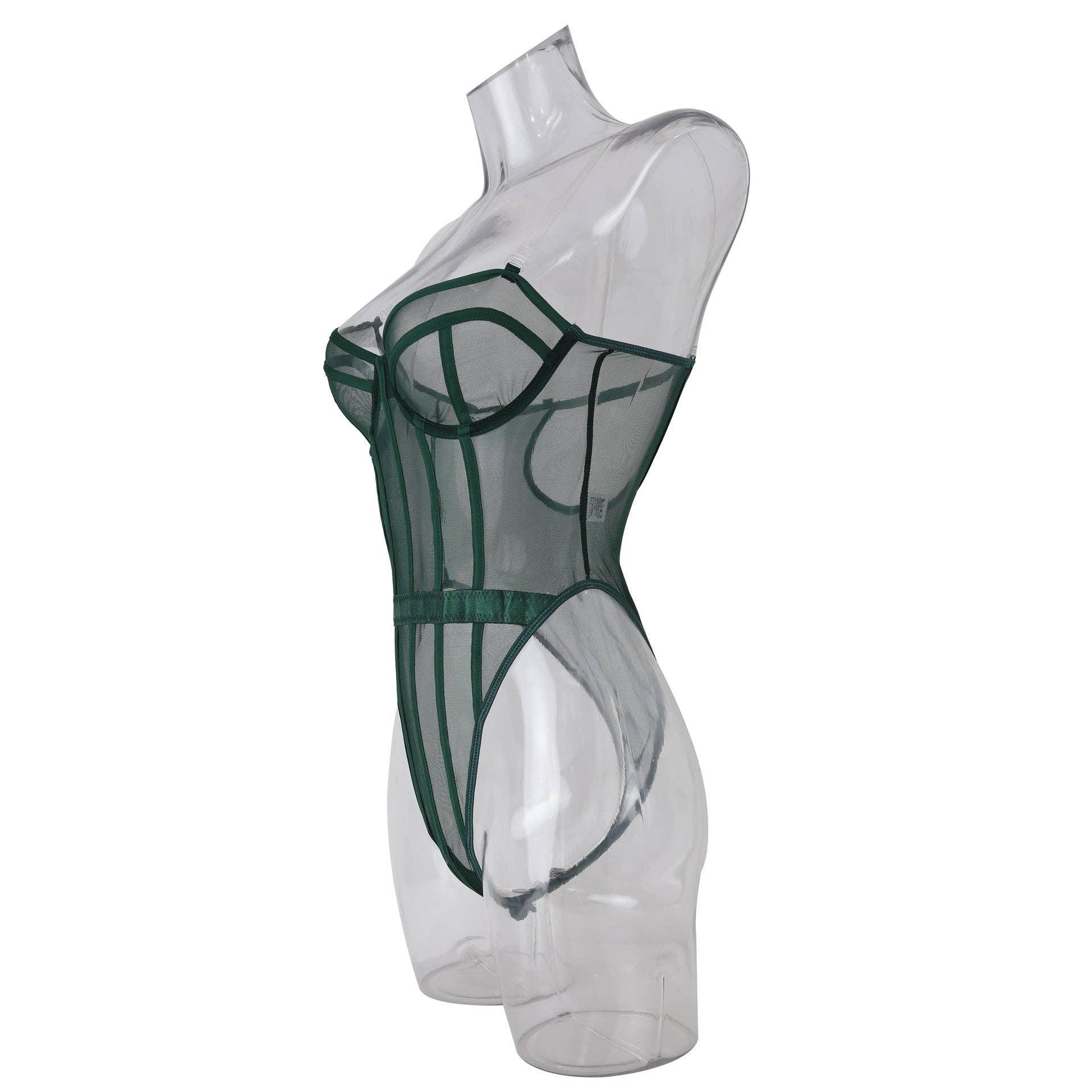 Sexy Solid Color See Sheer Back Hallow Out Teddy 0051 - SWEETKAMA