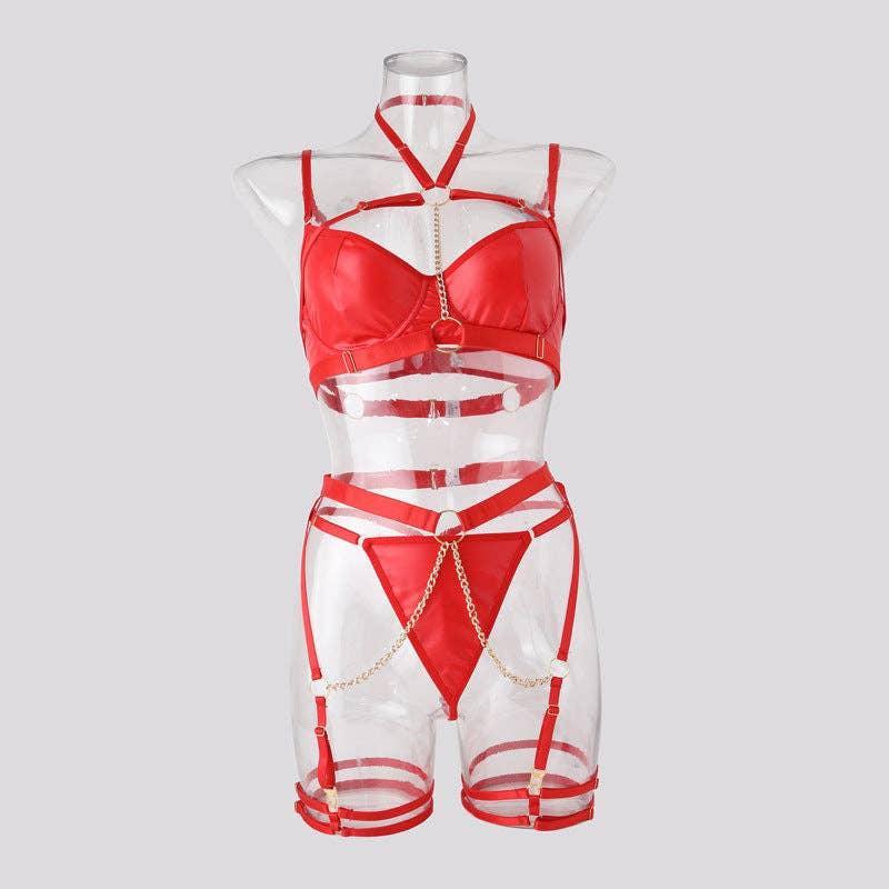 Sexy Solid Color Sexy Lingerie Set with Garter LS1658 - SWEETKAMA