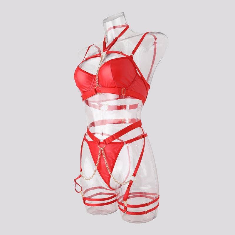Sexy Solid Color Sexy Lingerie Set with Garter LS1658 - SWEETKAMA