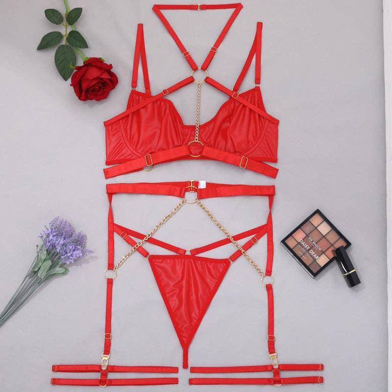 Sexy Solid Color Sexy Lingerie Set with Garter LS1658 - SWEETKAMA