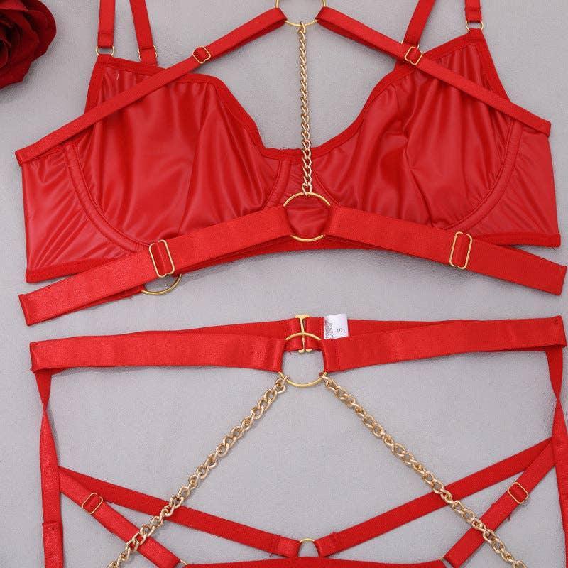Sexy Solid Color Sexy Lingerie Set with Garter LS1658 - SWEETKAMA