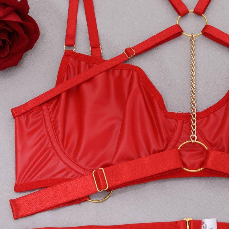 Sexy Solid Color Sexy Lingerie Set with Garter LS1658 - SWEETKAMA