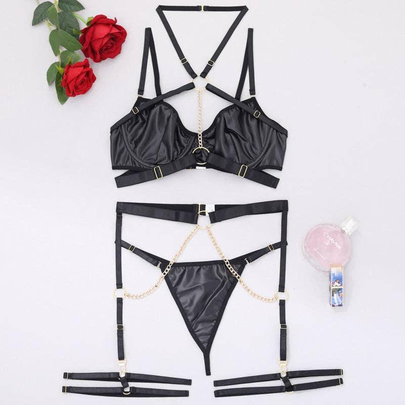 Sexy Solid Color Sexy Lingerie Set with Garter LS1658 - SWEETKAMA