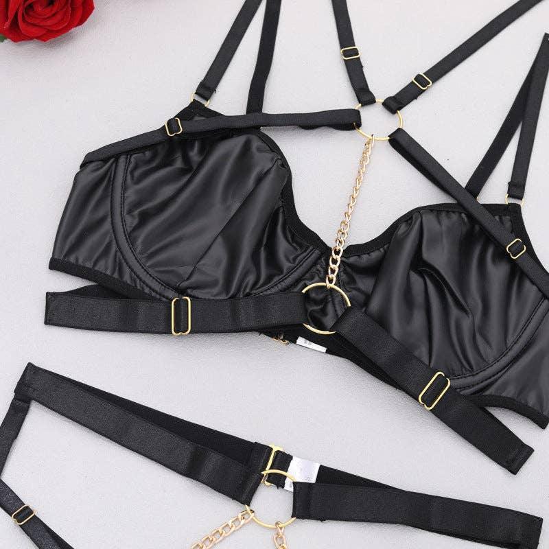 Sexy Solid Color Sexy Lingerie Set with Garter LS1658 - SWEETKAMA