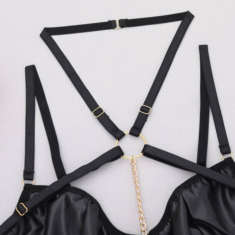 Sexy Solid Color Sexy Lingerie Set with Garter LS1658 - SWEETKAMA