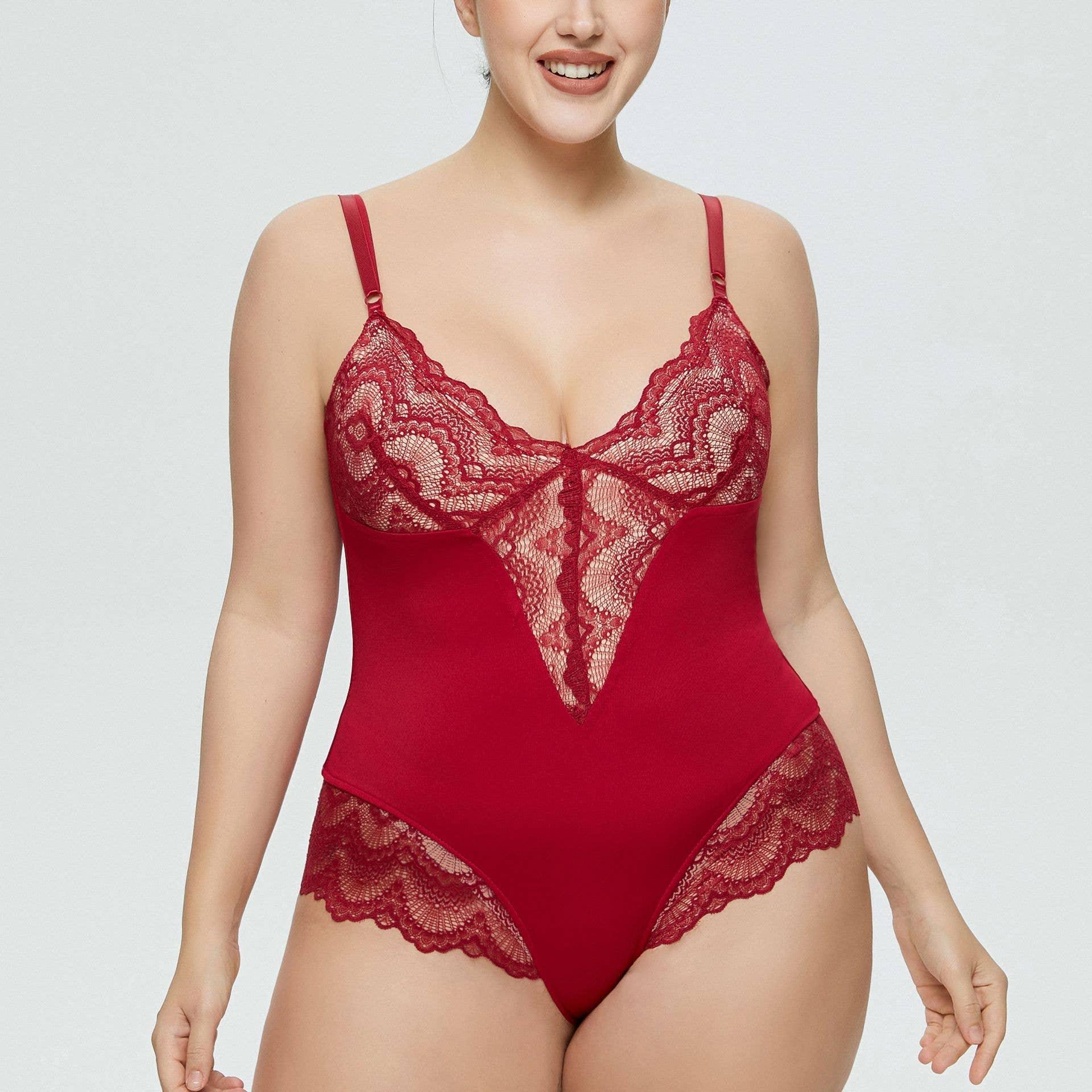 Sexy Solid Color Teddy Lace Lingerie Bodysuit 32524 - SWEETKAMA