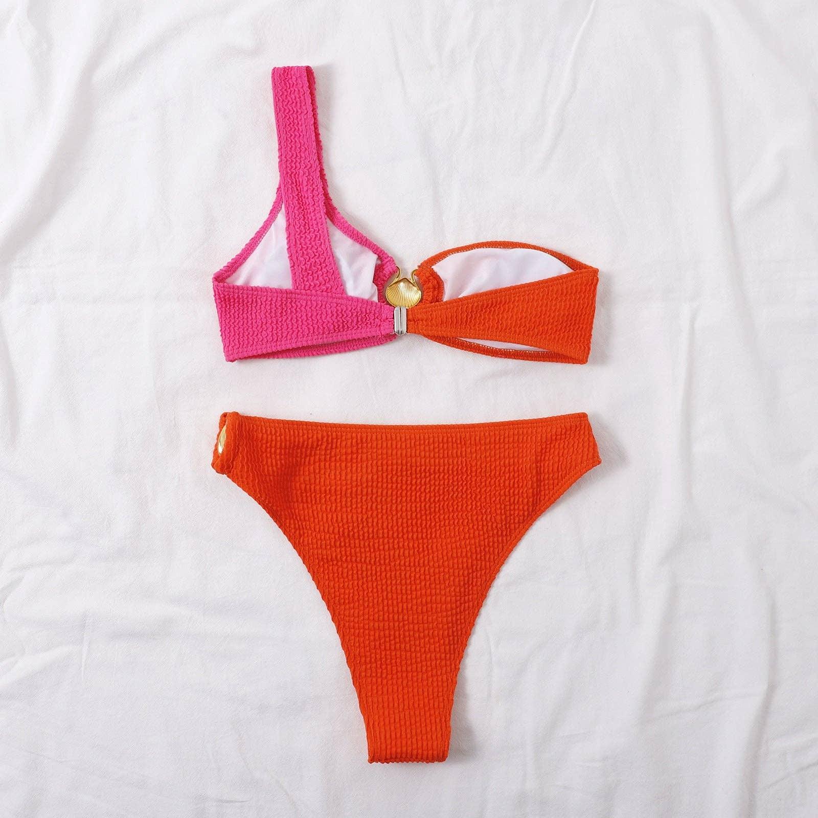Shell Collection Wrinkle Color Block 2PCS Bikini Set Y66 - SWEETKAMA