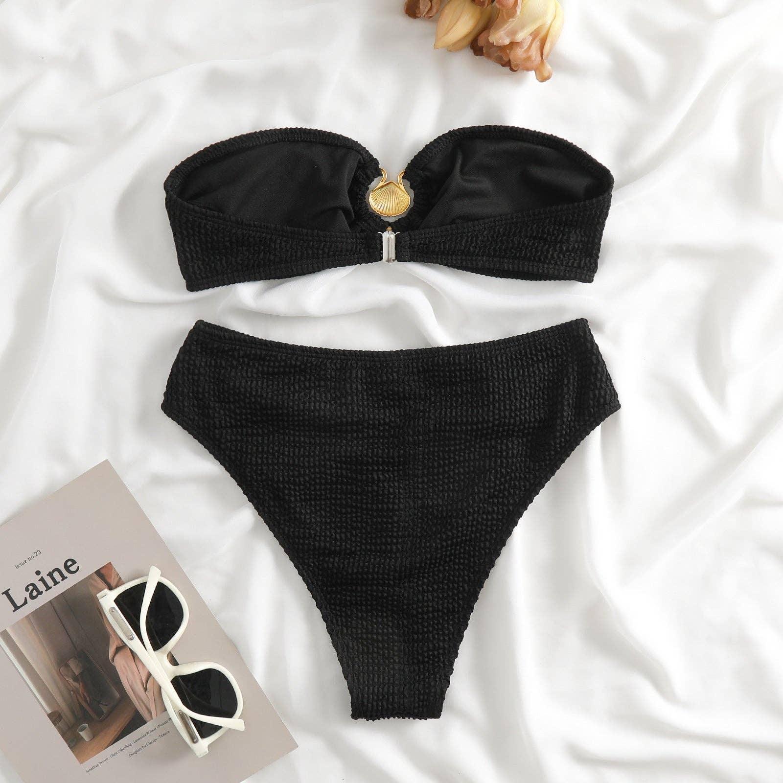 Shell Collection Wrinkle Solid Color 2PCS Bikini Set Y79 - SWEETKAMA