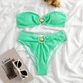 Shell Collection Wrinkle Solid Color 2PCS Bikini Set Y79 - SWEETKAMA