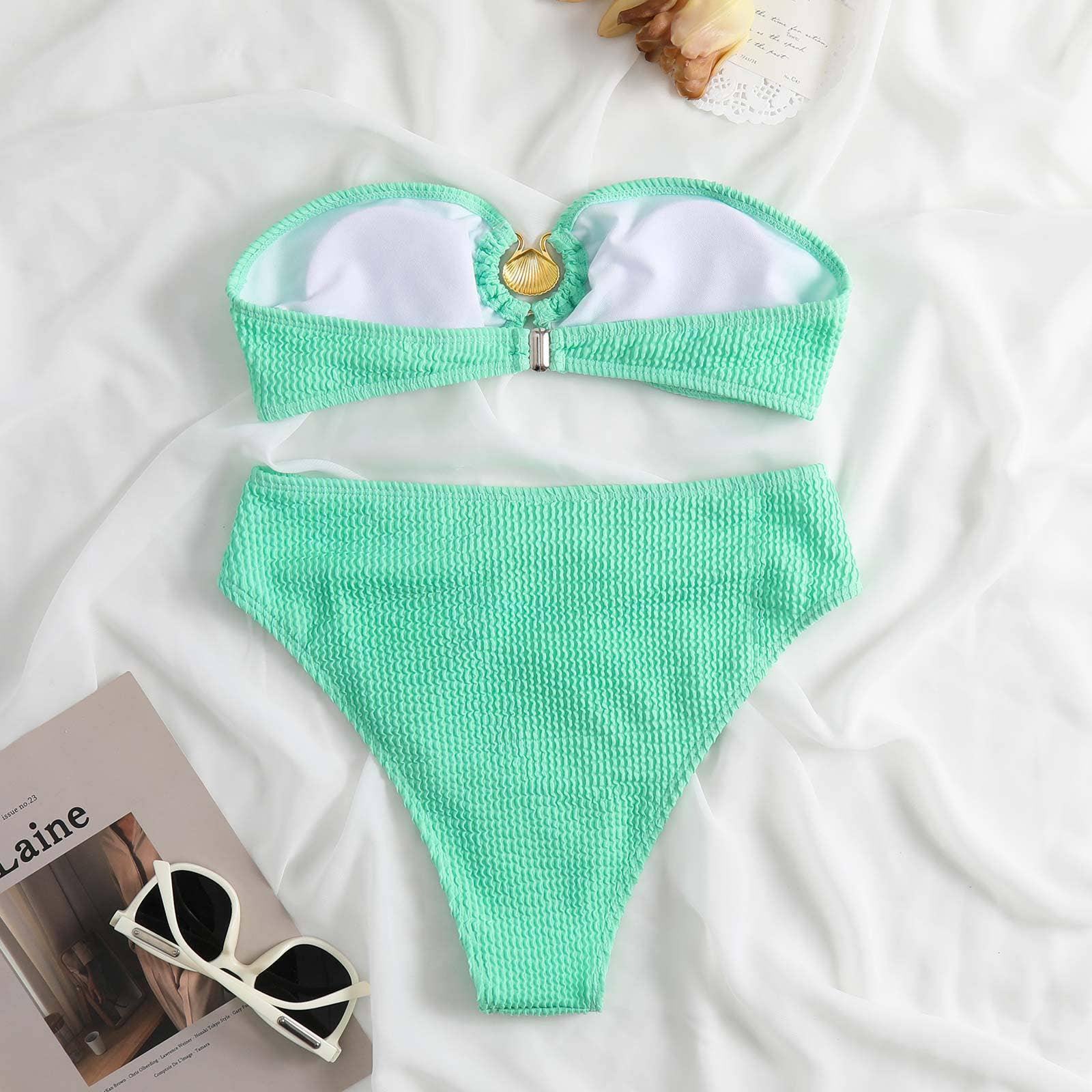 Shell Collection Wrinkle Solid Color 2PCS Bikini Set Y79 - SWEETKAMA